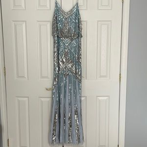 NEVER WORN blue beaded spaghetti strap gown